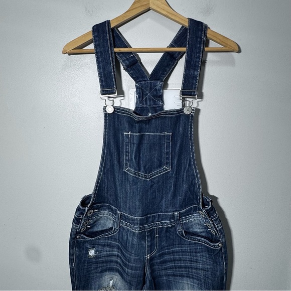 Almost Famous Denim Overalls Size 9 Distressed - Picture 4 of 15